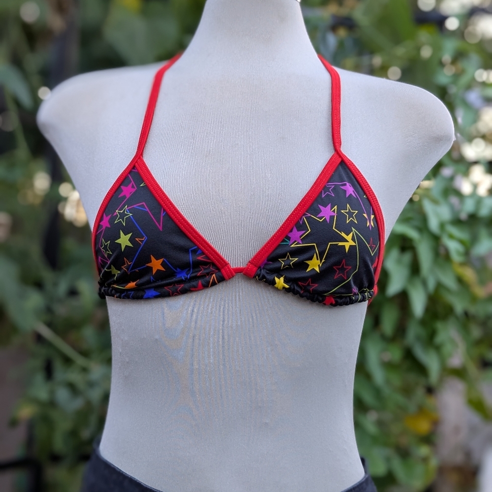 Victoria's Secret Black Bikini Top with Red Trim Size XS